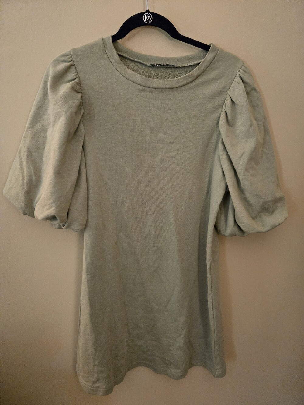 Zara Sage Green Cotton Puff Sleeve Dress